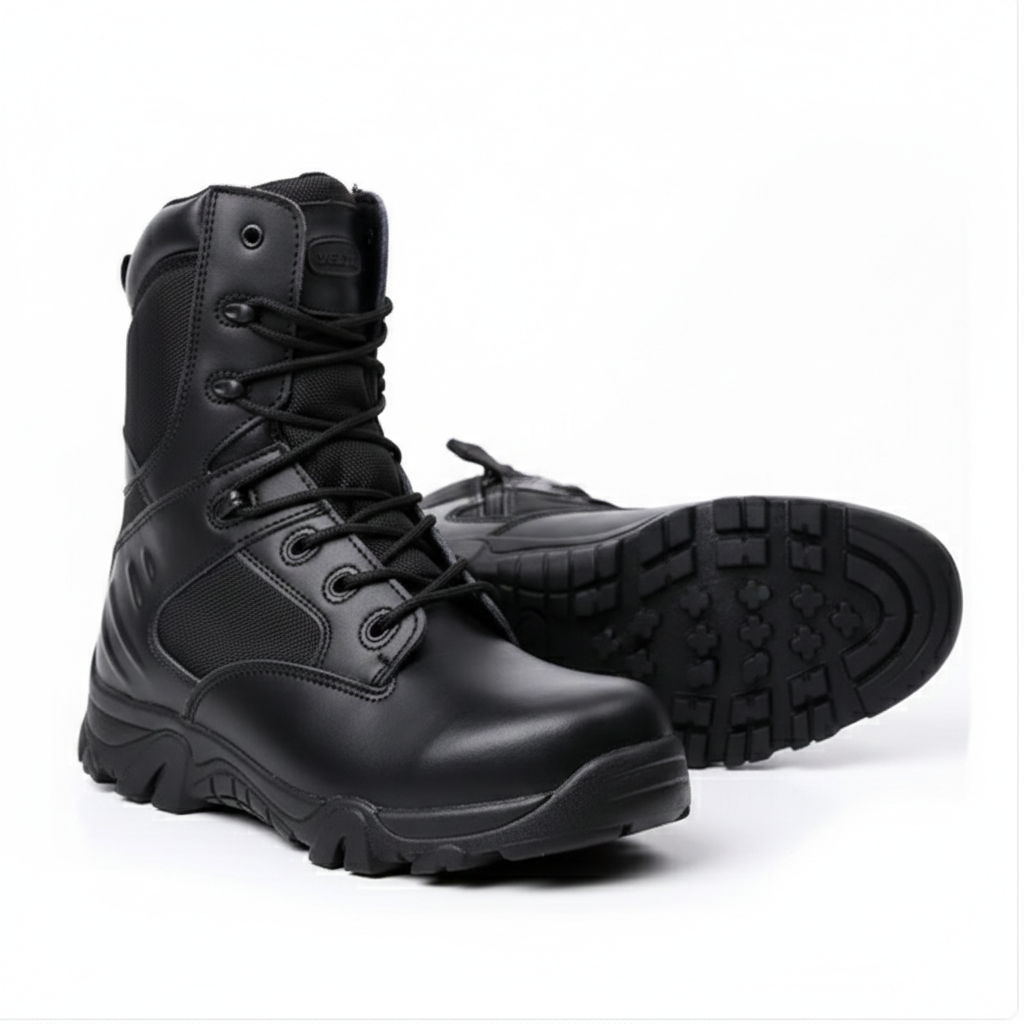Tactical Military Boot with Side Zipper and Lugged Sole